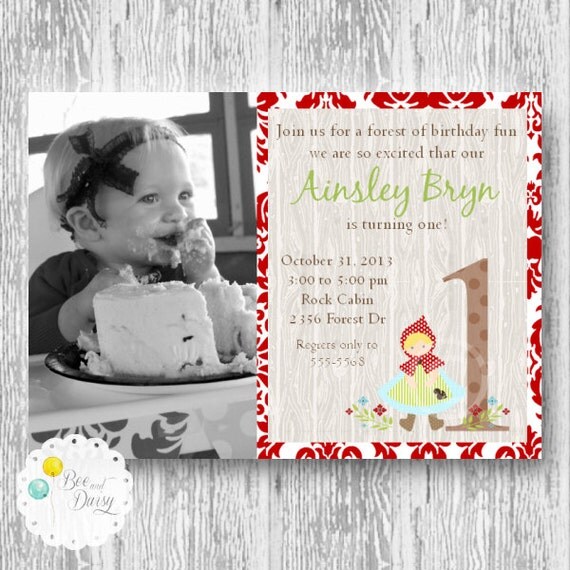 Woodland Doll Printable Invitation for Birthday Party or Baby Shower - Girls DIY Little Red Riding Hood Printable Invite by BeeAndDaisy Il_570xn