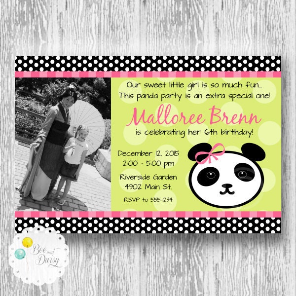 Sweet Panda Invitation for Birthday Party or Baby Shower - Girls DIY Printable Photo Invite by BeeAndDaisy Il_570xn