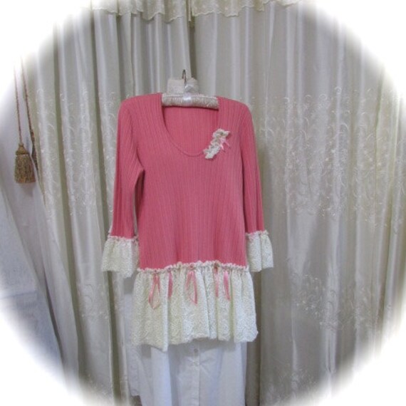 Lacey Pink Sweater womens altered refashioned by TatteredDelicates