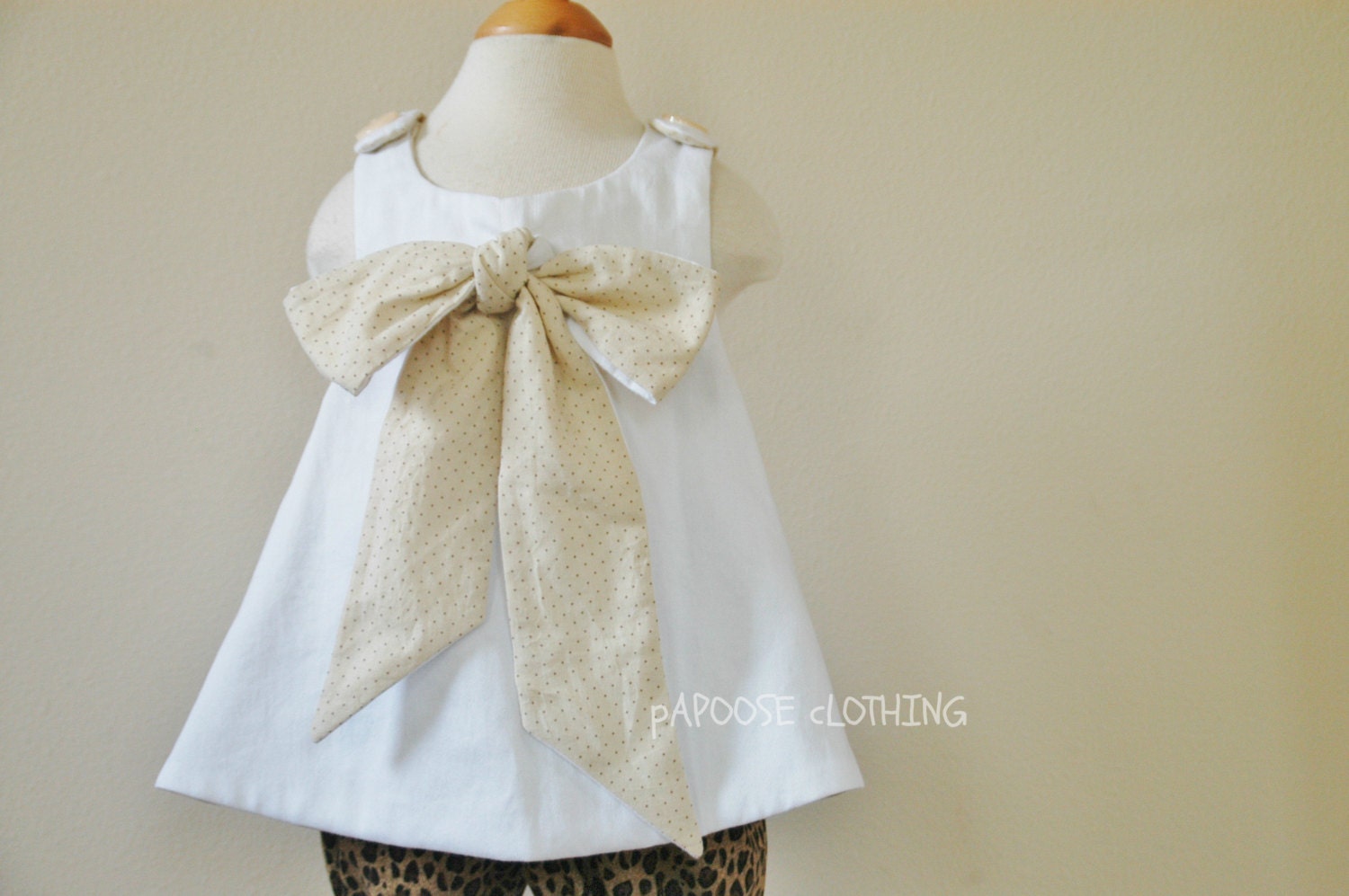 White and Cream Reversible A-line Top with Front Bow Detail by PapooseClothing - papooseclothing