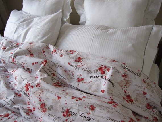 Items similar to Twin XL College dorm Bedding Duvet cover red Marry roses print by Nurdanceyiz