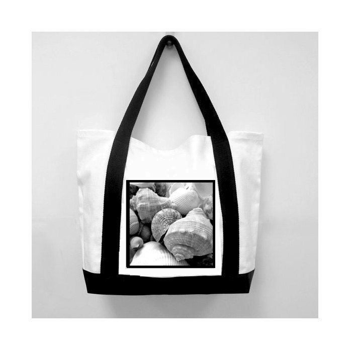 Classic Black  Handle Tote Bag, Seashell Memories, New Canvas Styling/Original Photography/Loves Paris Studio/ 5 Styles,  FREE SHIPPING USA