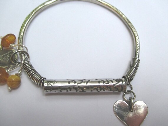 Sterling silver tube bracelet with a blessing
