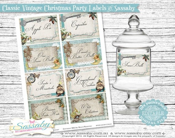 Christmas Classic Vintage Party Labels - Xmas Party - DIY PRINTABLE FILE by Sassaby Il_570xn