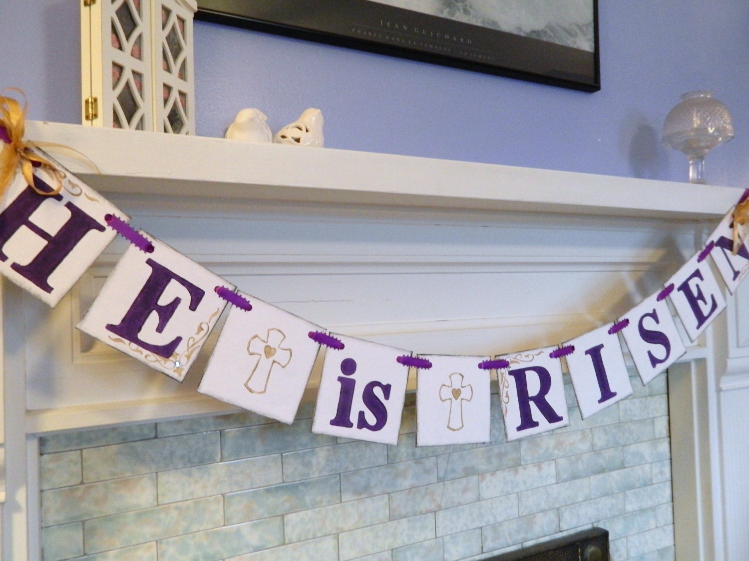Easter Decoration- HE is RISEN Banner- Religious Easter Banner- Holiday Garland- Photo Prop