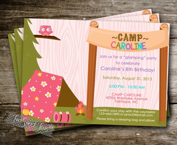 Glamping Invitation Birthday Party Glam Camping Girl by 2SweetTeas