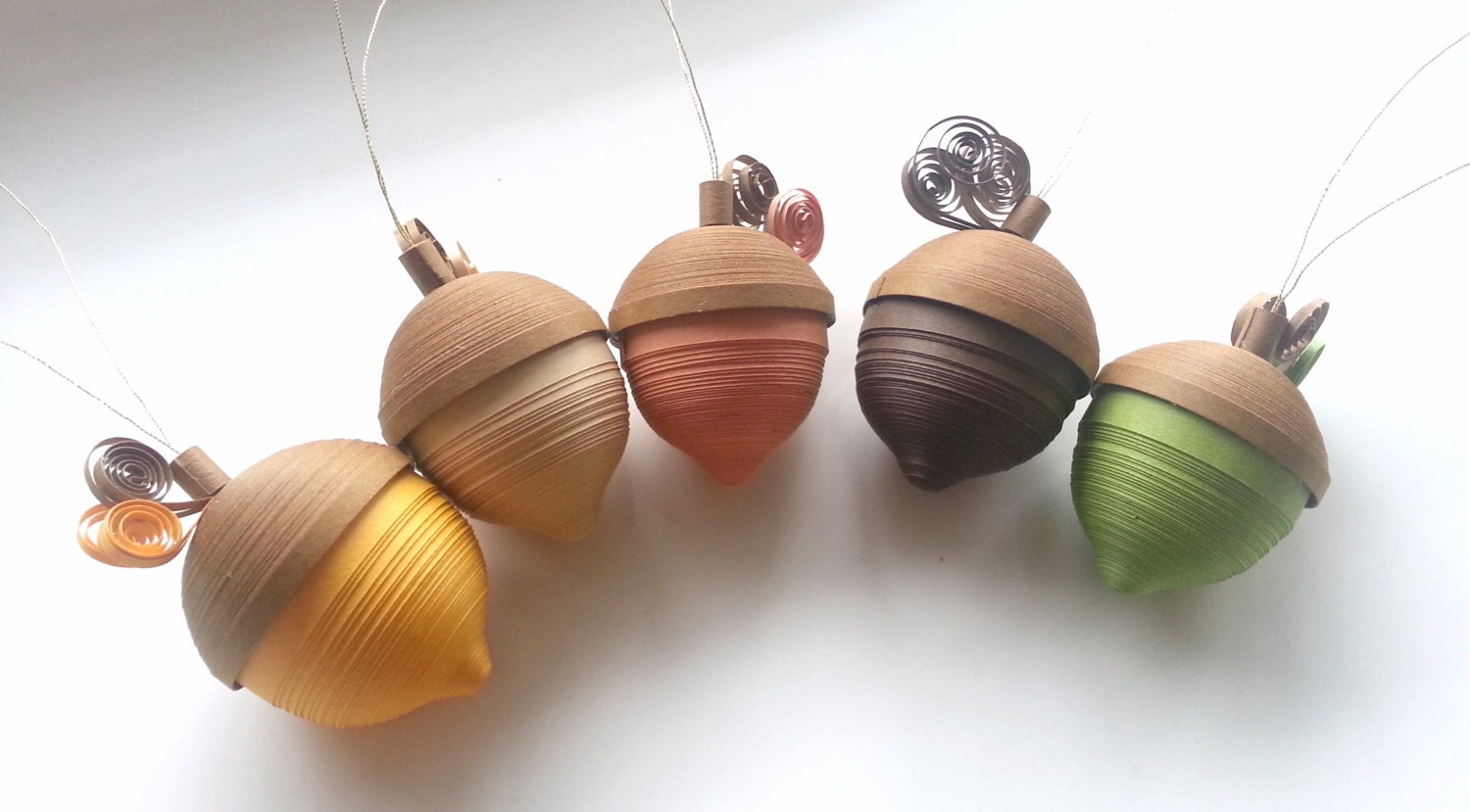 Autumn Thanksgiving Acorn Ornaments Paper Quilled - WintergreenDesign