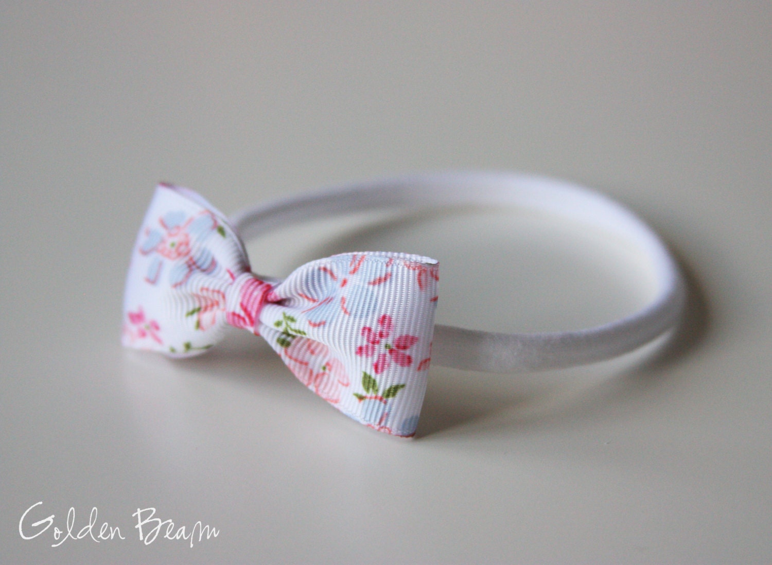 Vintage Floral Baby Headbands - Vintage Floral Small Grosgrain Ribbon Bow Handmade Headbands - Infant to Adult Headband
