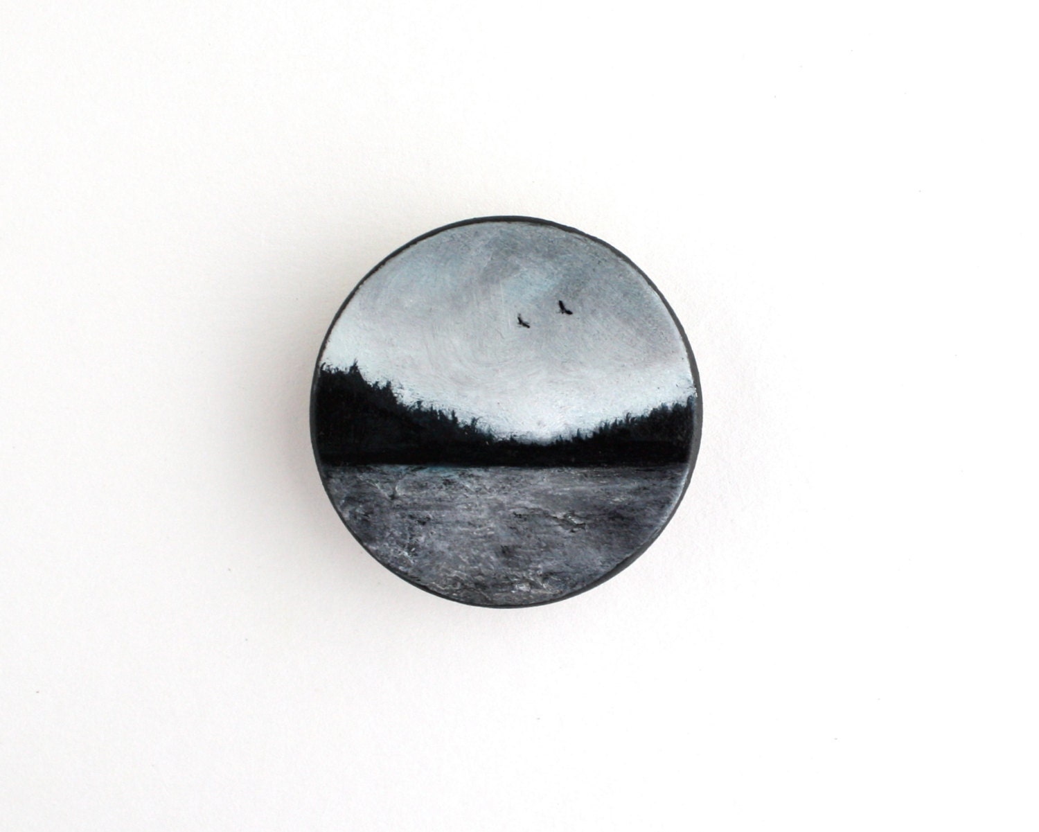 SALE - 20% off - Black and White Landscape Magnet Oil Painting - TreeHollowDesigns