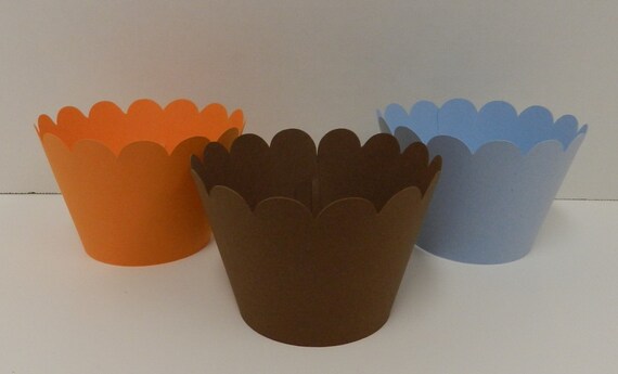 Cupcake Wrappers Brown Orange and Blue Il_570xn