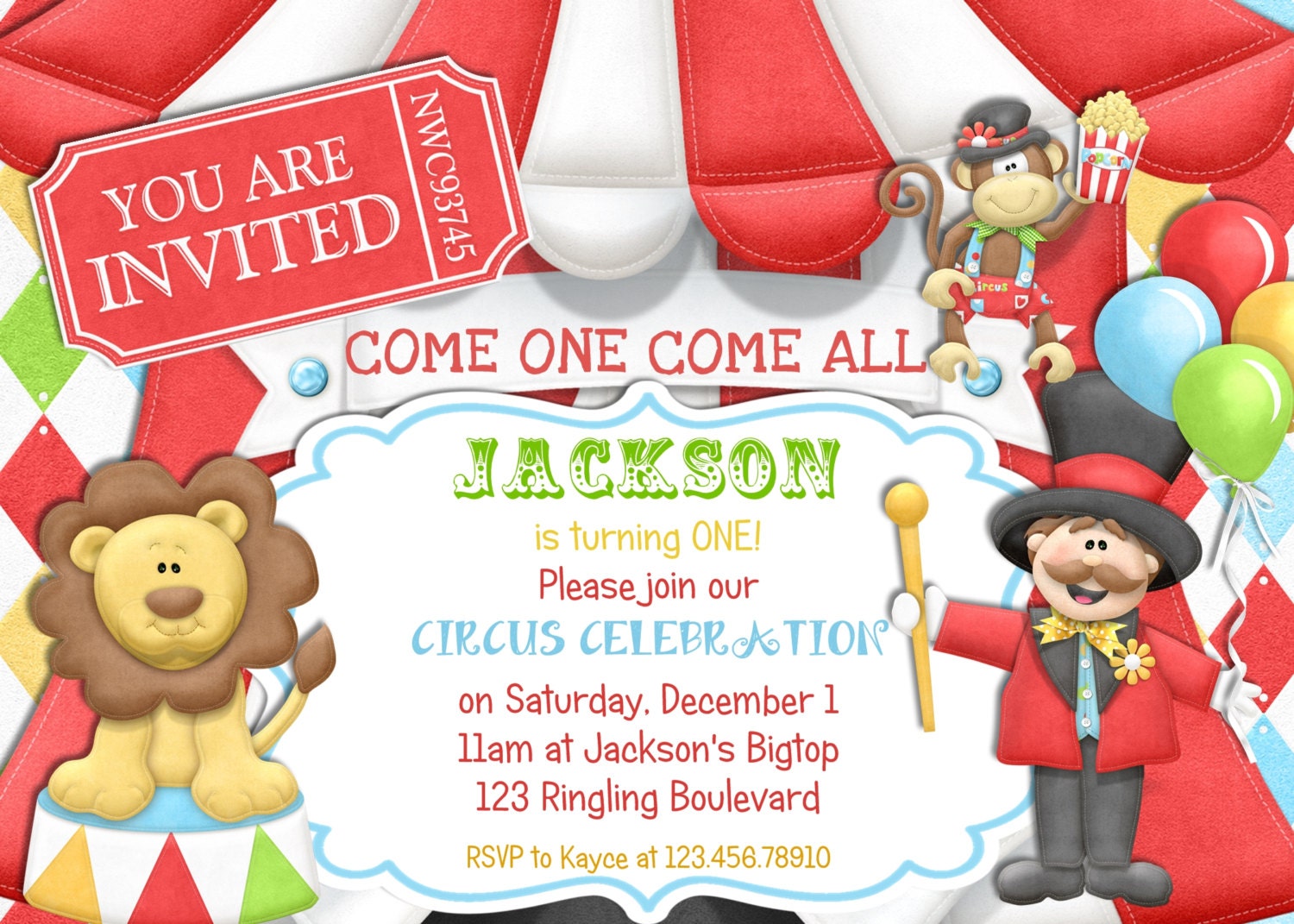 BigTop Circus Birthday Invitation Printable Custom Il_570xn