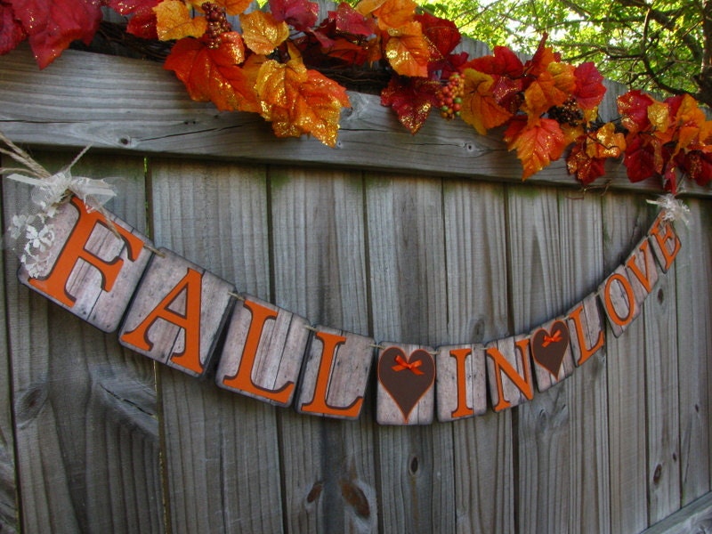 Wedding Garland Fall In Love Barn Wood Style Autumn Fall Wedding Banner - theartofhandmades