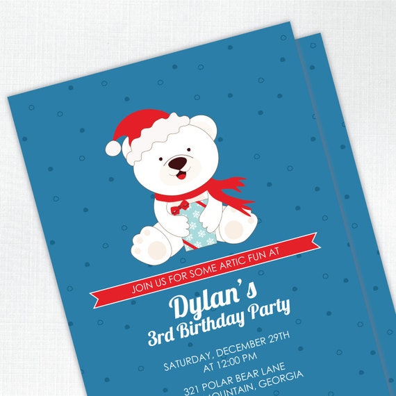 Polar Bear Birthday Party Invitation - PRINTED - Printable file also available Il_570xn
