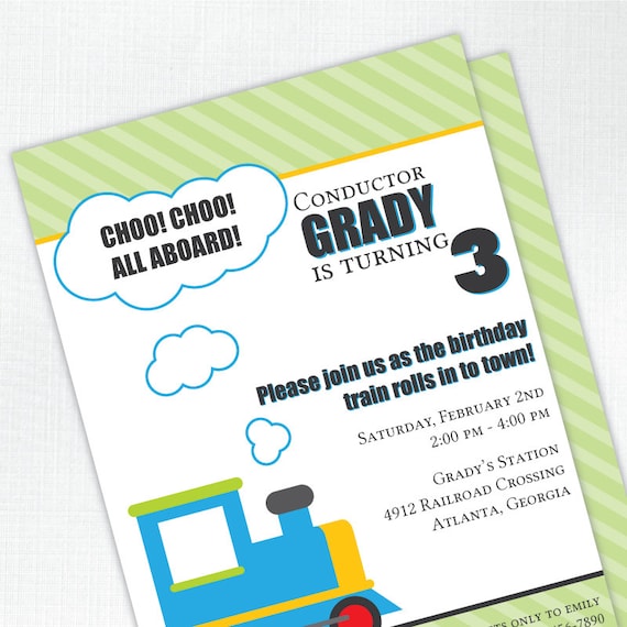 Train Birthday Party Invitation - PRINTED - Printable file also available Il_570xn