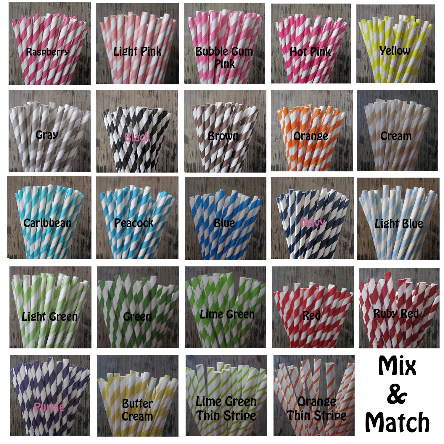 50 YOUR COLOR CHOICE Retro Vintage Striped Polka Dot Star Paper Straws Il_570xn