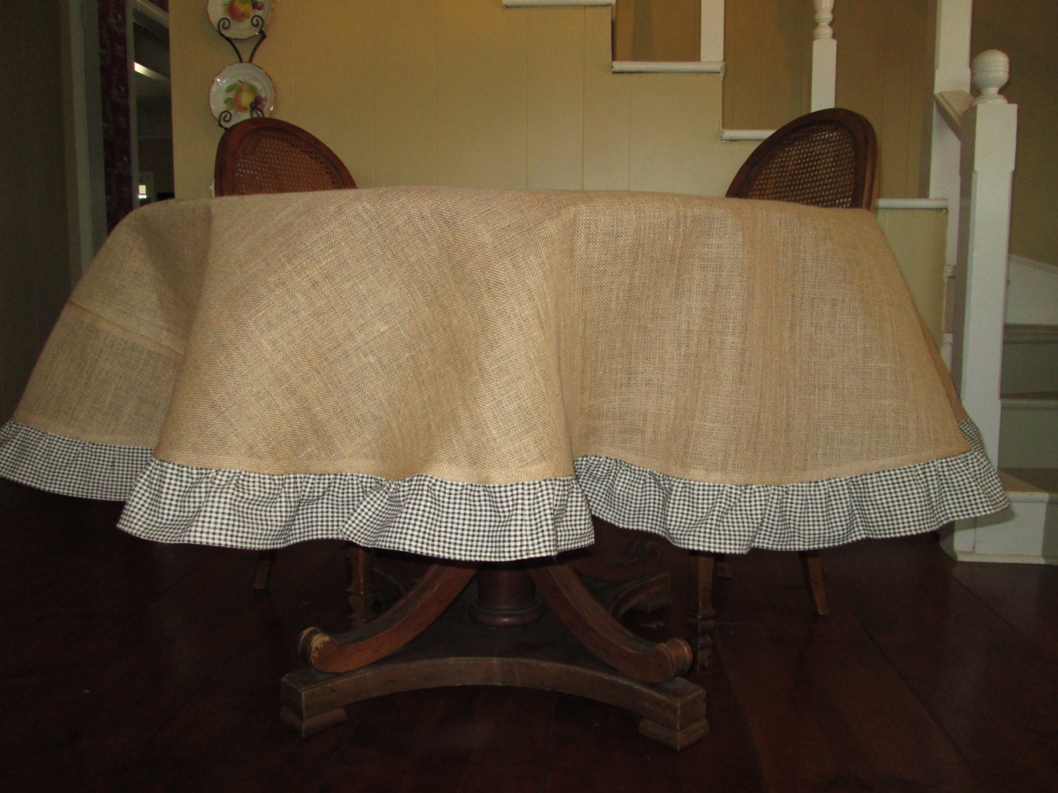 78 Round Natural Burlap Round Tablecloth With By Simplyasthat