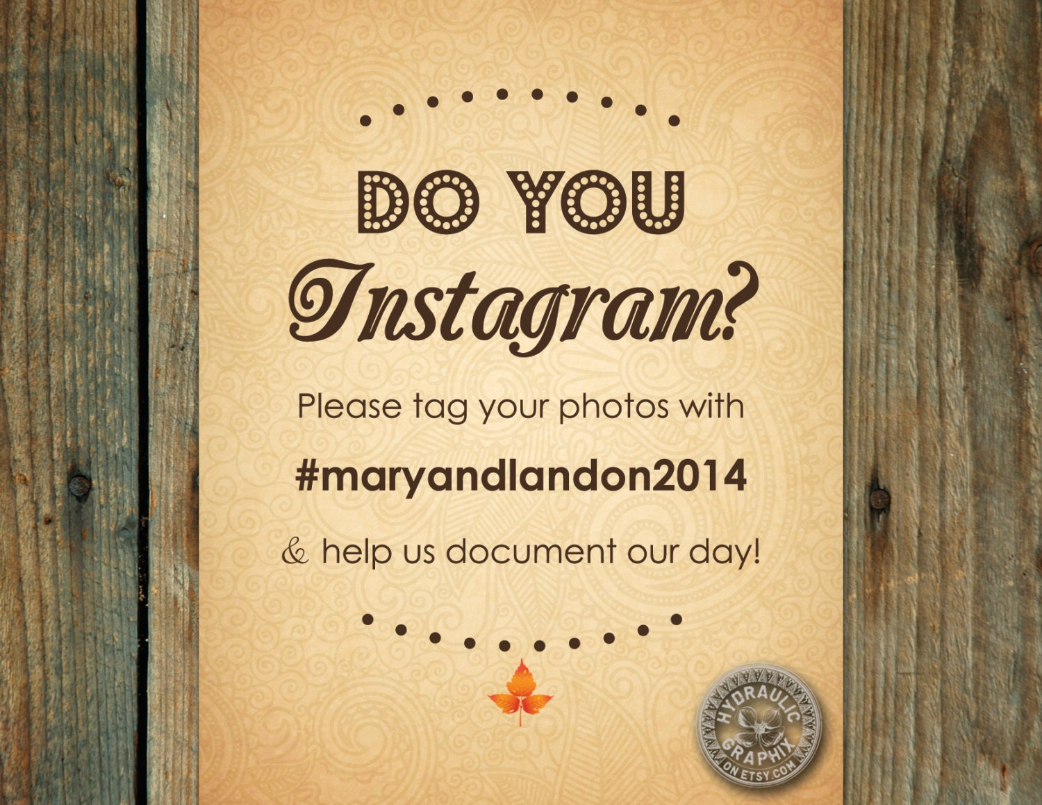 Vintage Elegant Fall or Autumn themed wedding sign for Instagram hashtag for 8 x 10 frame or Wedding Party Signs Il_570xn