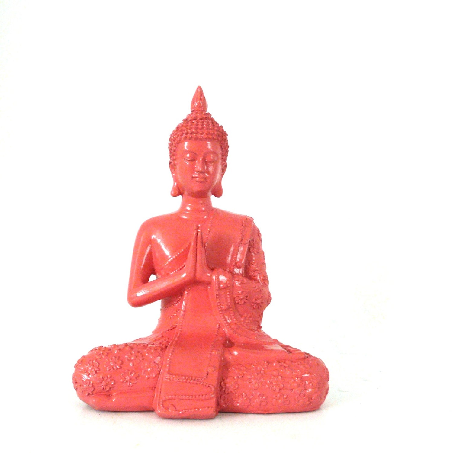 sitting buddha statue,  coral red, feng shui, zen, home decor,  buddha art, buddha statues - nashpop