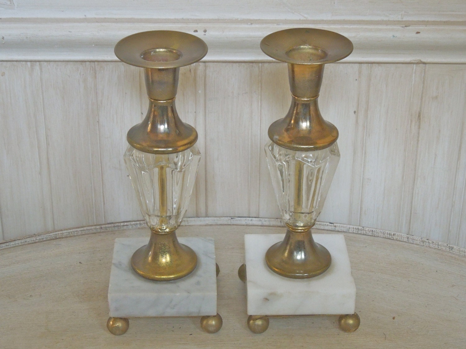 Vintage Brass And Glass Candle Holder Art Deco By Frenchtwine