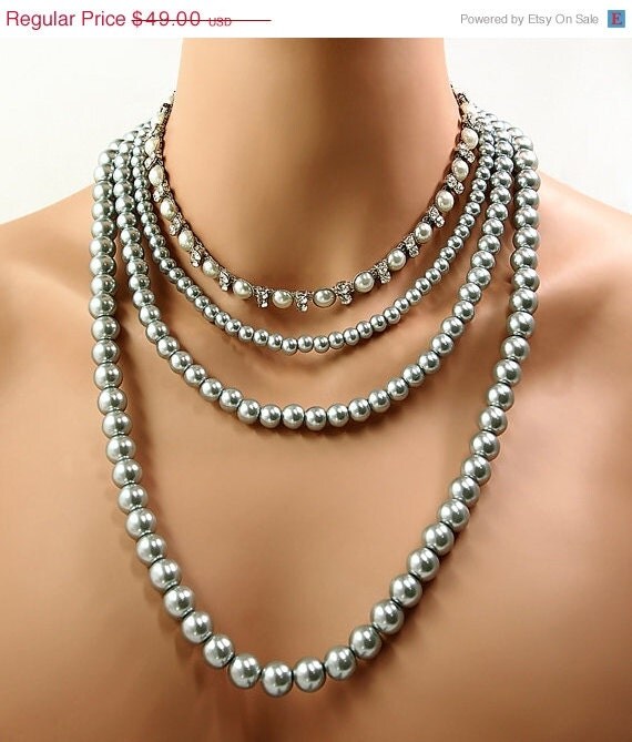 ON SALE Bridal Necklace Pearl Rhinestone Wedding Necklace Il_570xn