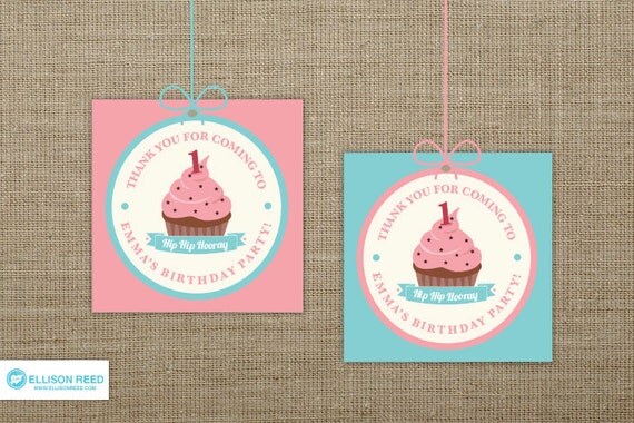 Cupcake Favor Tags - Firtst Birthday Printable - Pink Birthday Printable - Girl Birthday Printable - 1st Birthday Party - Birthday Gift Tags Il_570xn