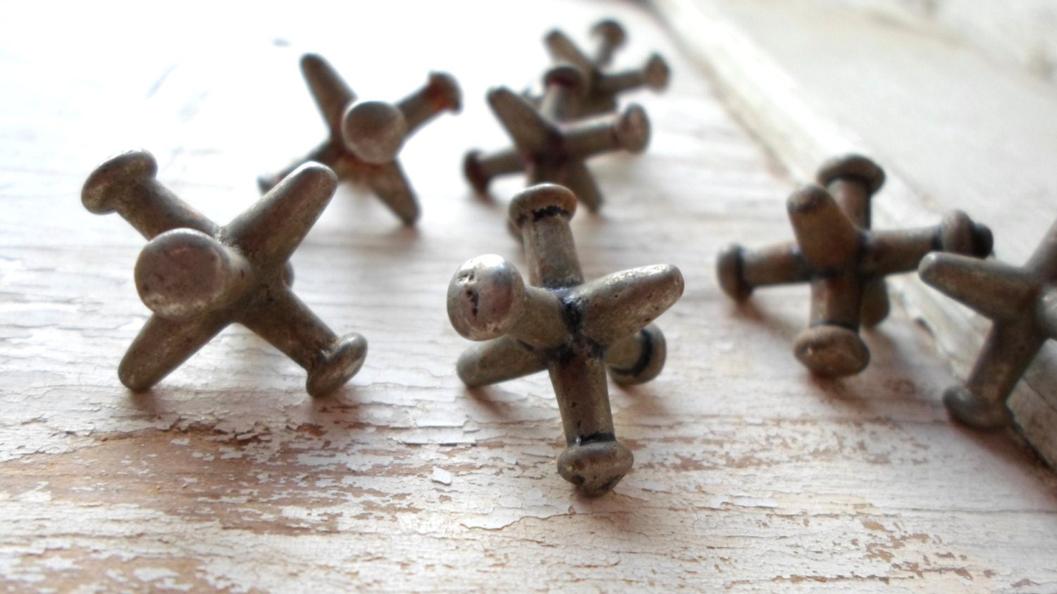 Vintage Jacks 1940s 7 pc. Small Game Pieces Metal by AllVintageMan