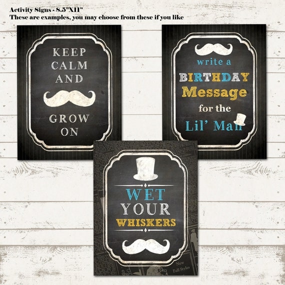 Mustache Bash Birthday Activity Signs - Vintage Inspired - Blackboard, Newsprint - Custom, Printable - Chalkboard, Mustache, Little Man Il_570xn