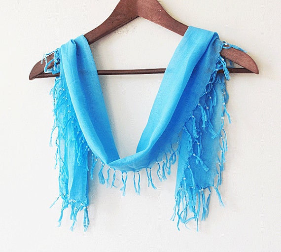turquoise blue scarf bandana, rectangular fringed, Turban Headband,yemeni, turkish cotton summer accessory
