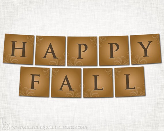 Happy Fall Banner - Autumn Rustic - PRINTABLE DIY Digital File - Instant Download - Thanksgiving Halloween Il_570xn