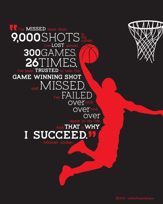 Typographic Poster - 16x20 DIGITAL FILE ONLY - instant download - Michael Jordan Quote - Basketball Dunk Graphic