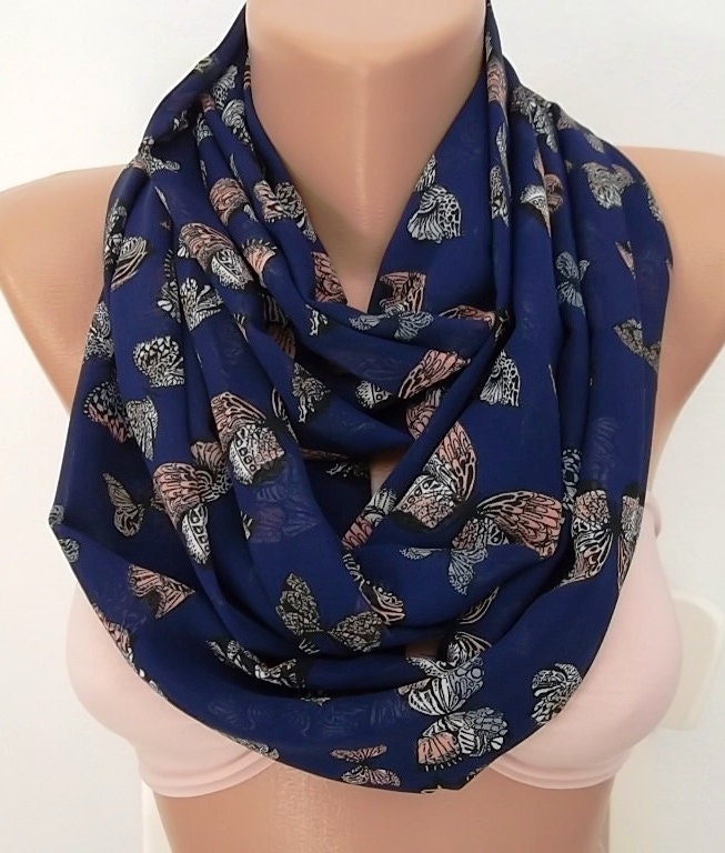 Butterfly pattern Circle Scarf  Infinity Scarf  Tube scarf... It made with good quality CHIFFON fabric