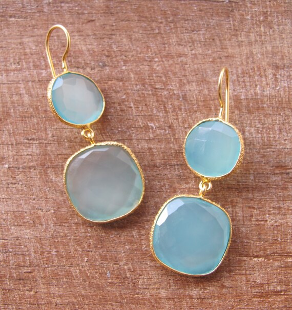 Gold Blue Earrings Blue Stone Earrings Blue Earrings by Belesas