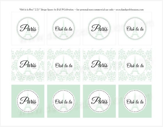 Paris Party Squares in Mint Instant Download DIY Printable Page Il_570xn
