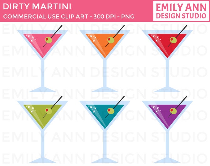 Cocktail Martini Party Glass Olives Cute Clip Art - Commercial Use - Scrapbooking Invitations Cards - Instant Download Il_570xn