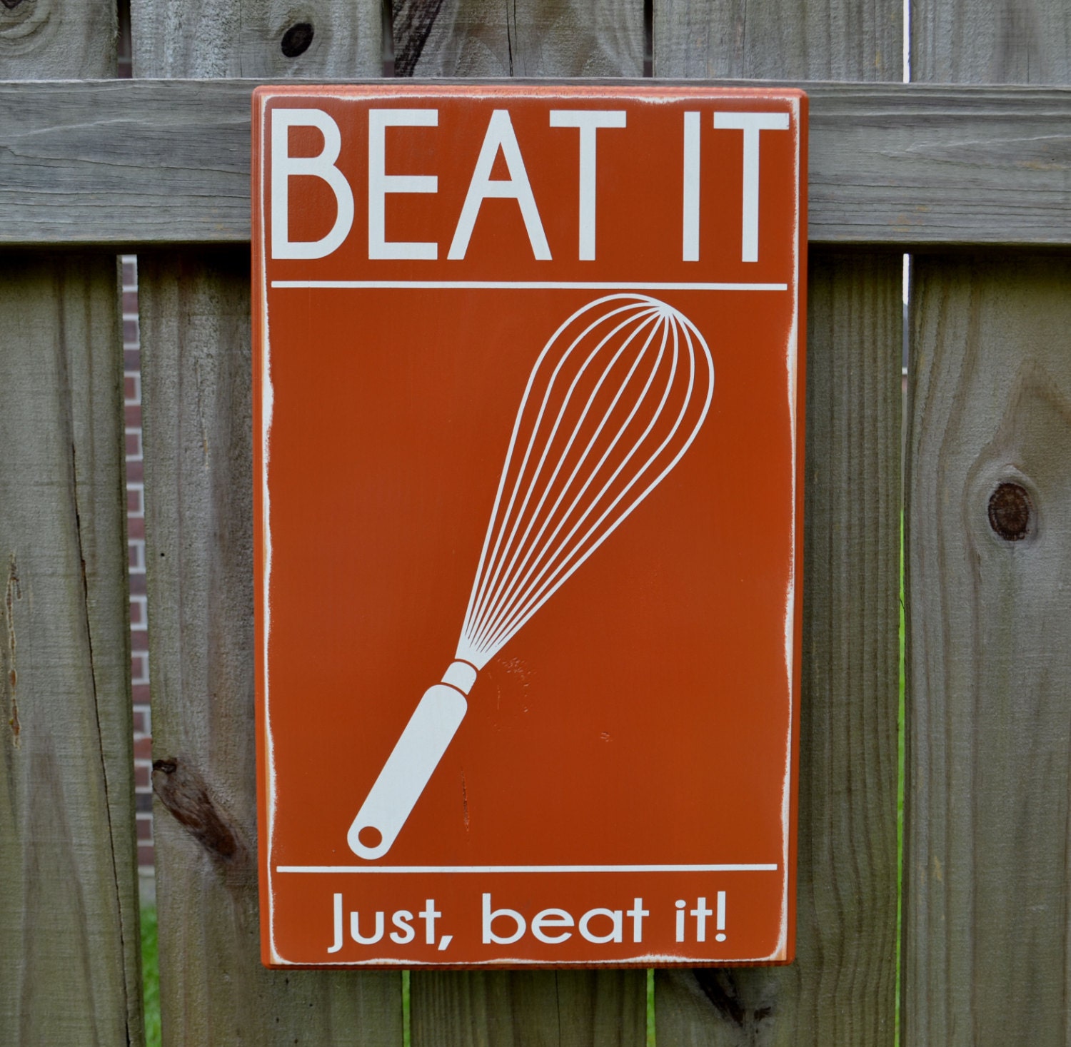 Beat it Just Beat it Kitchen Decor Custom Wood Sign by CSSDesign