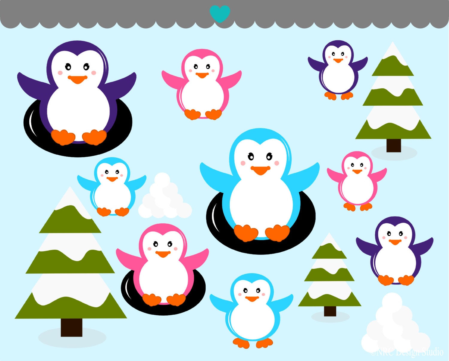 WINTER SALE - Christmas Clip Art - Penguins Playing Clip Art - Digital Christmas Clipart Il_570xn