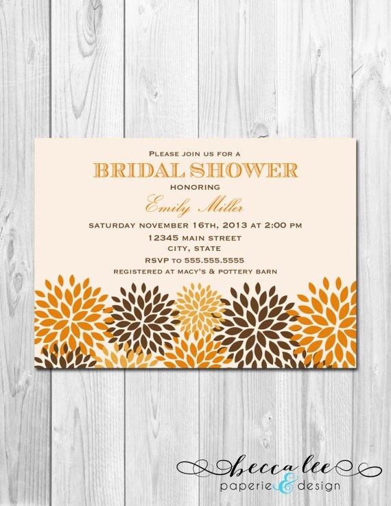 Bridal Shower, Birthday Party, Bachelorette Party, Engagement Party Invitation - Orange and Brown Pom Poms Landscape - DIY - Printable Il_570xn
