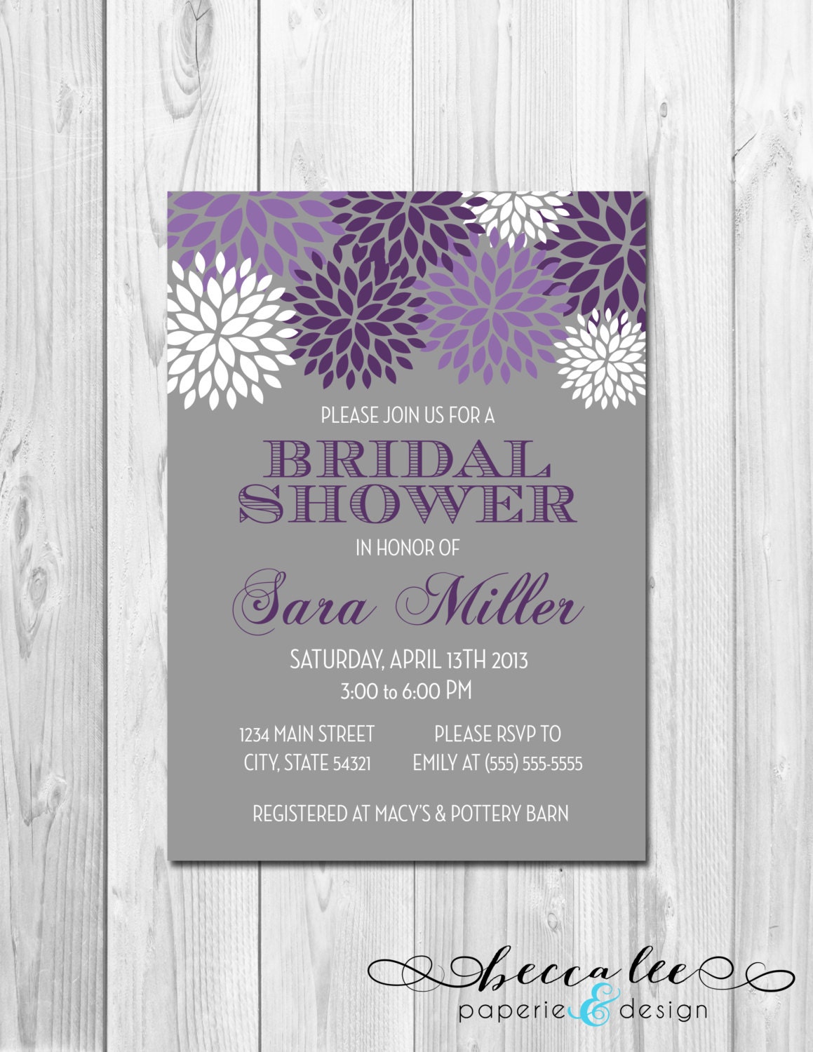 Bridal Shower, Birthday Party, Bachelorette Party, Engagement Party Invitation - Purple & White Pom Poms - DIY - Printable Il_570xn