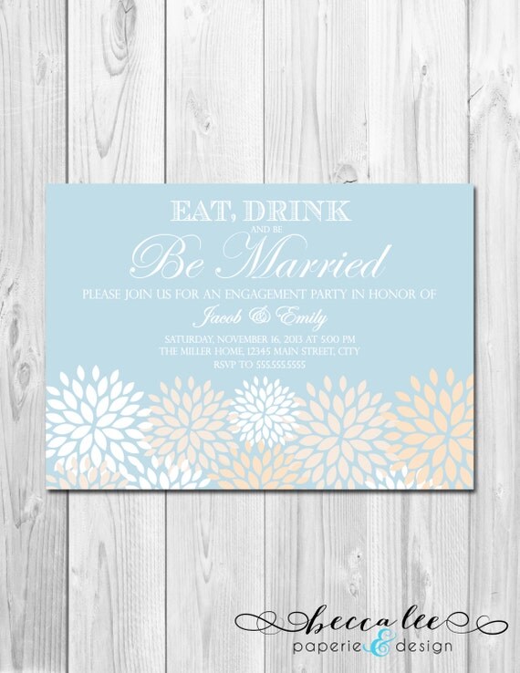 Engagement Party Invitation - Eat Drink & Be Married - Blue White and Tan - DIY - Printable Il_570xn