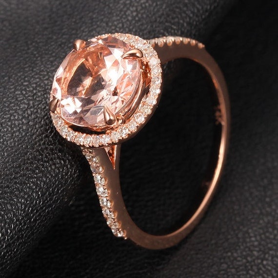 HALO 2.35ct Morganite .32ct Diamond Claw Prongs Solid 14K Rose Gold Wedding Ring
