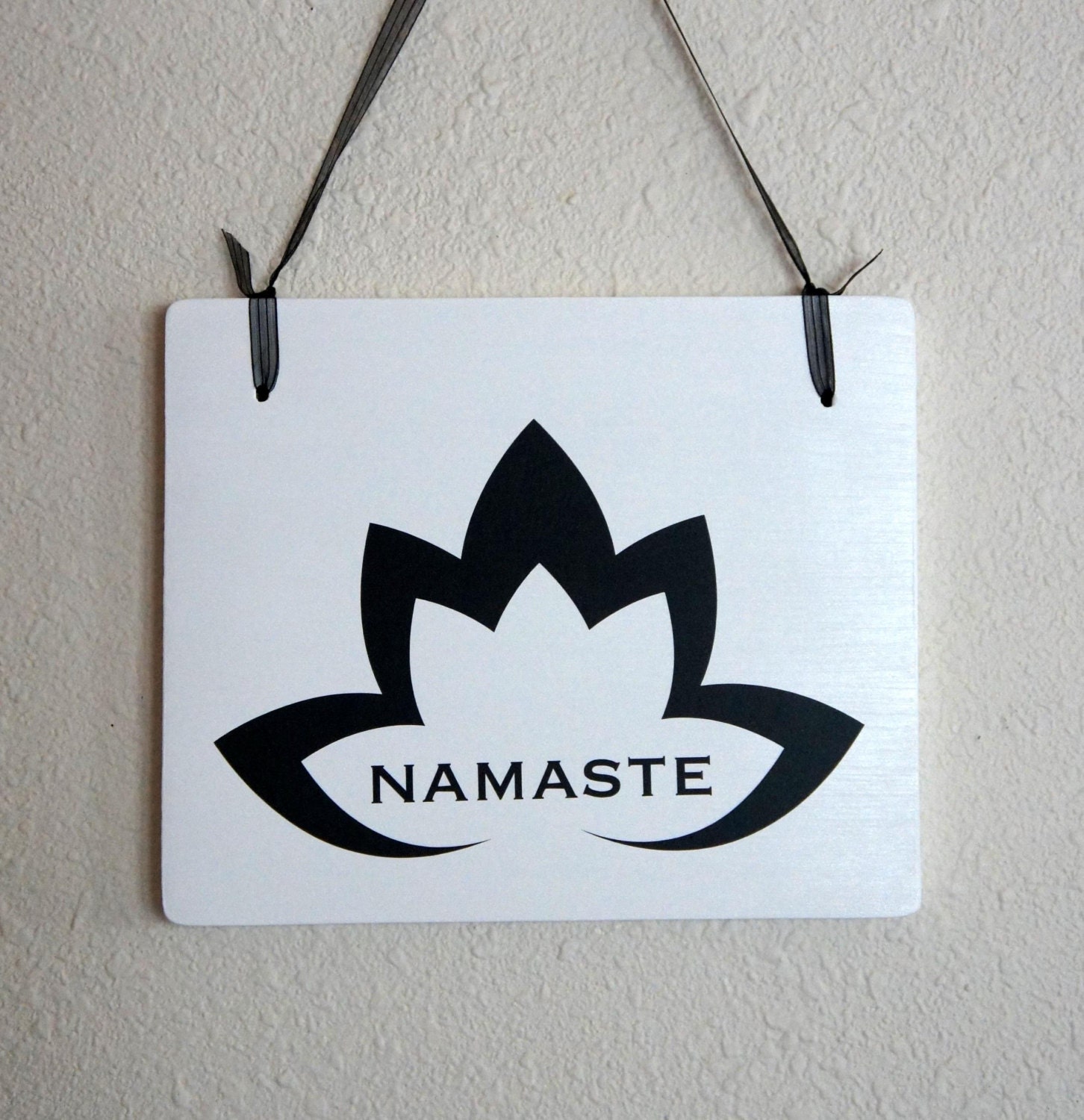 Namaste Symbol With Lotus Flower Wood Hanging By Frameyourstory