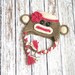 READY TO SHIP crochet newborn girl baby sock monkey hat earflaps brown and pink photo prop