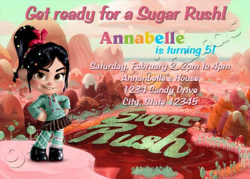 Wreck-It Ralph---Vanellope Von Schweetz Sugar Rush Party Invitation by gloriasdigicards on Etsy Il_570xn
