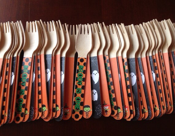 24 Wooden Forks or Spoons- Halloween Il_570xn