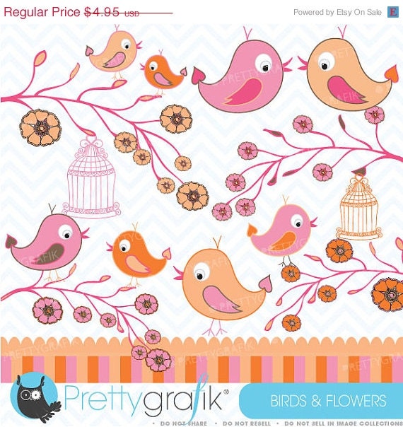 40% OFF SALE Birds and Flowers clipart commercial use, vector graphics, digital clip art, digital images - CL423 Il_570xn