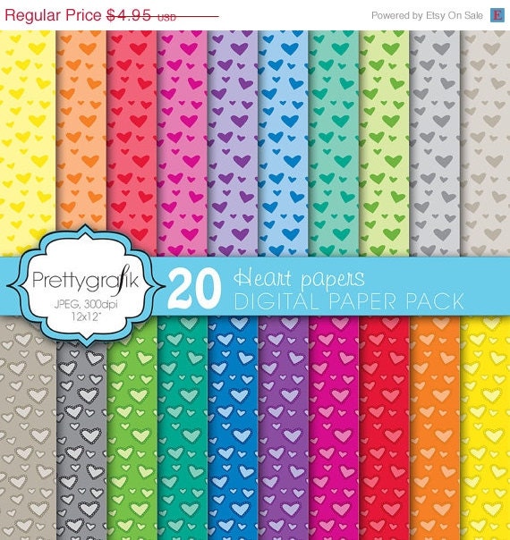 40% OFF SALE 20 heart valentine digital paper, commercial use, scrapbook papers, background - PS579 Il_570xn