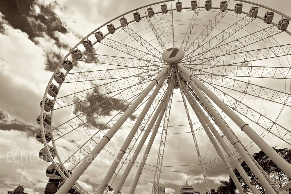Ferris Wheel Decor, Black and White Photography, 12x18 Wall Print - EchidnaArtandCards