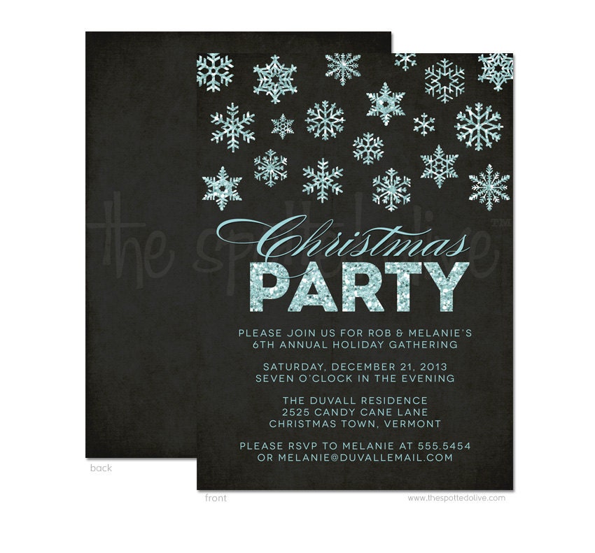 Glitter Look Snowflakes Christmas Party Invitation - DIY Printable or Printed Invitation Options Il_570xn