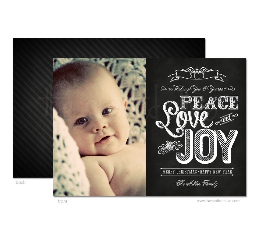 Chalkboard Typography Peace, Love & Joy Photo Christmas Card - DIY Printable or Printed Cards Il_570xn