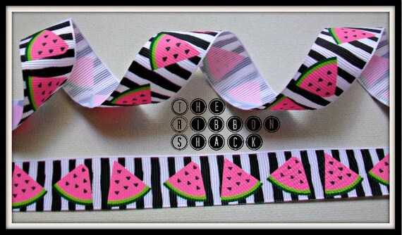 7/8 Watermelon Wonky Slices Grosgrain Ribbon Green Hot Pink Black Summer Spring Picnic Ants Seeds Chevron Flower Il_570xn